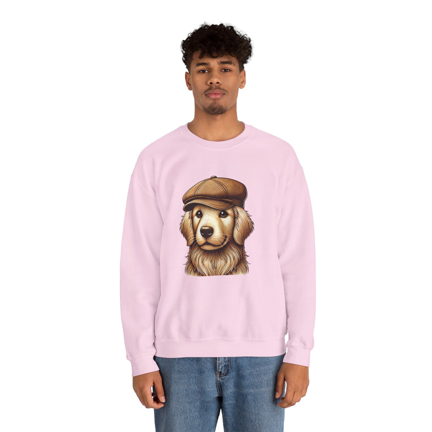 Golden Retriever In Newsboy Hat - Adult Crewneck Sweatshirt - Too Cute Pets
