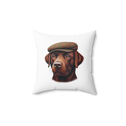 Labrador Wearing a Tweed Flat Cap - Throw Pillow
