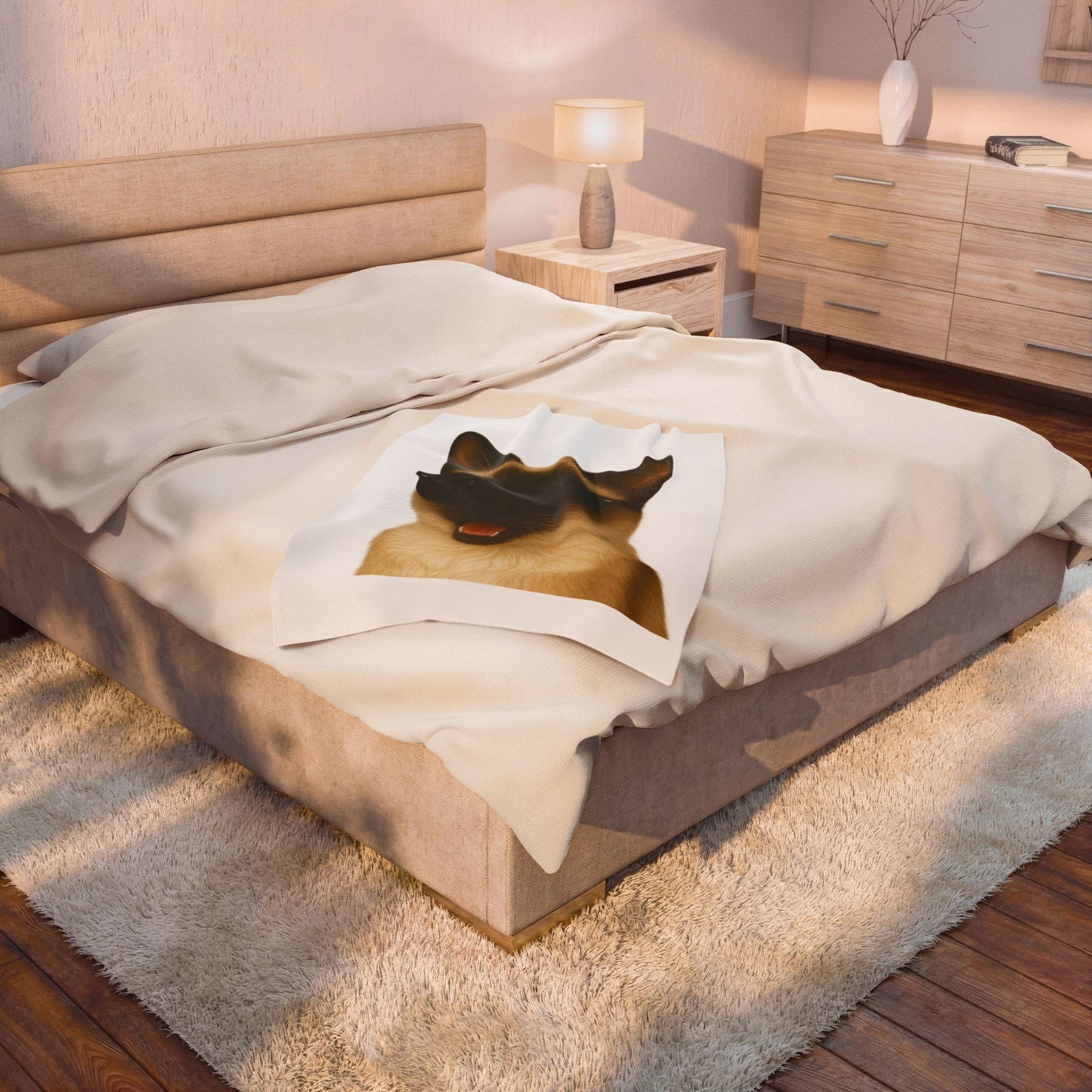 Siamese Cat Wearing Sunglasses - Sherpa Blanket