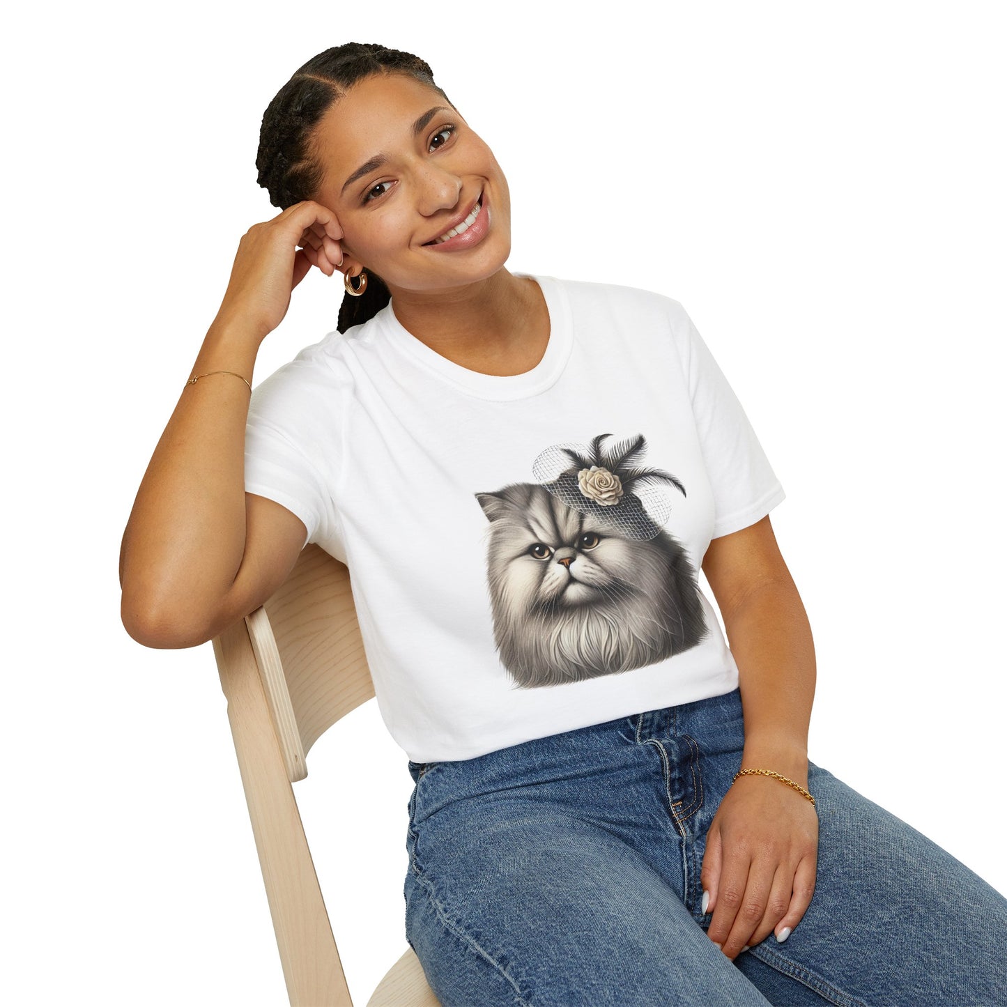 Persian Cat Wearing A Flower Fascinator - Adult T-Shirt -Too Cute Pets