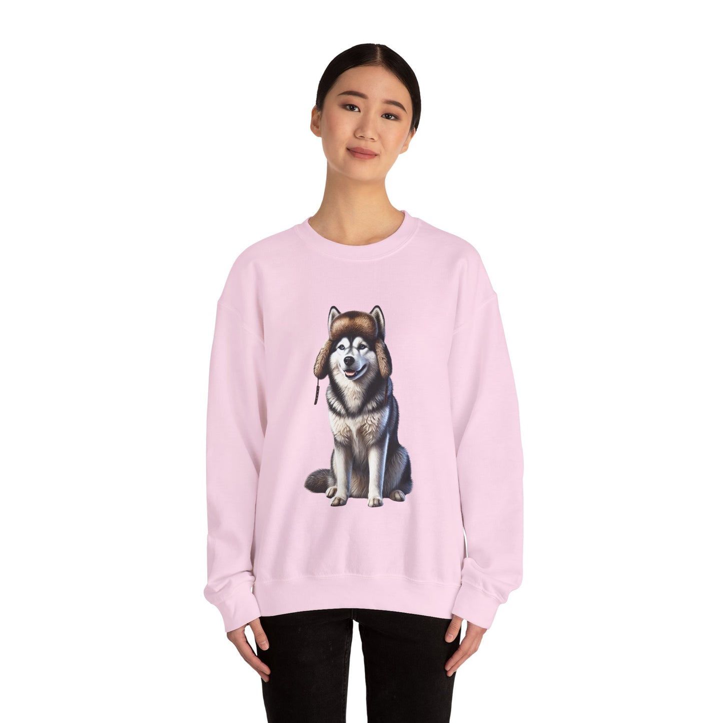 Husky in Fur Trappers Hat - Adult Crewneck Sweatshirt - Too Cute Pets