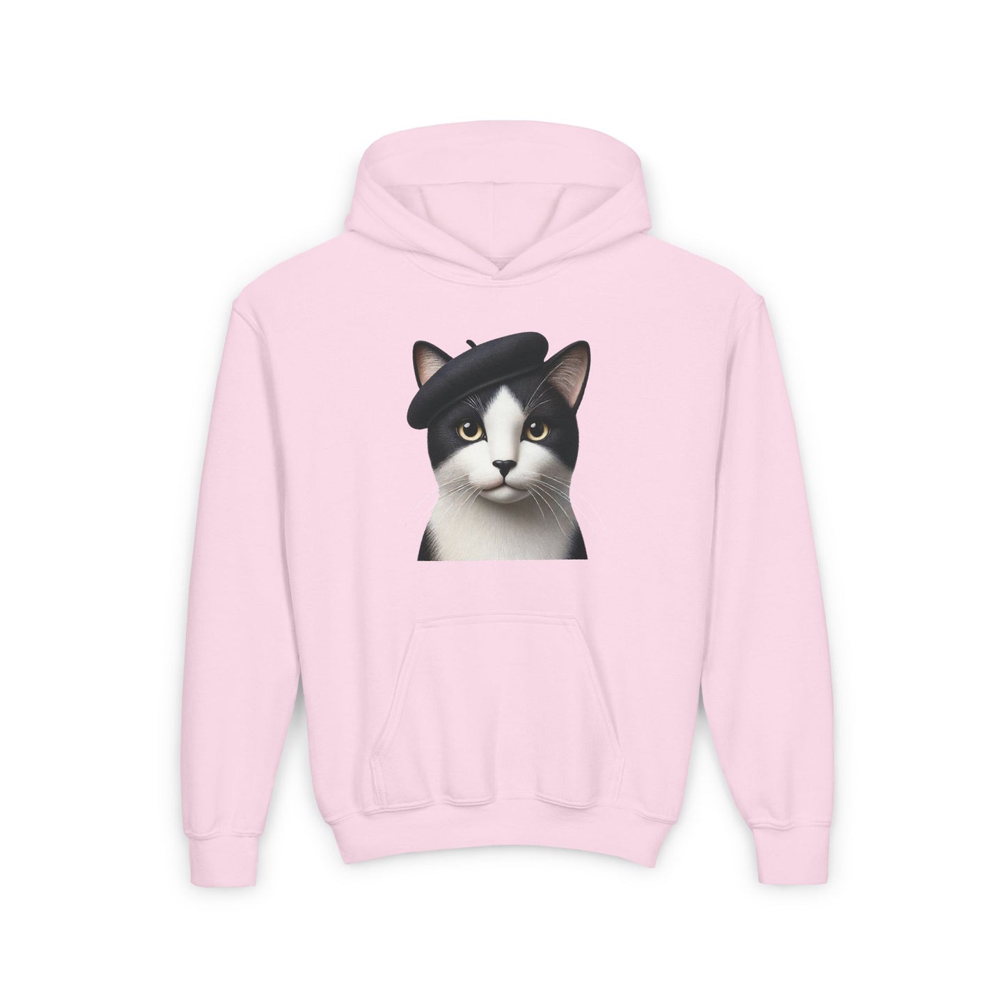 Tuxedo Cat Wearing A Beret- Youth Hoodie Sweatshirt - Too Cute Pets