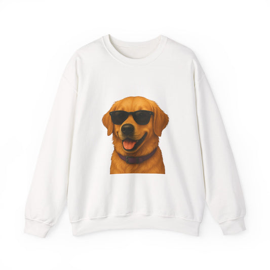 Golden Retriever Wearing Sunglasses - Adult Crewneck Sweatshirt
