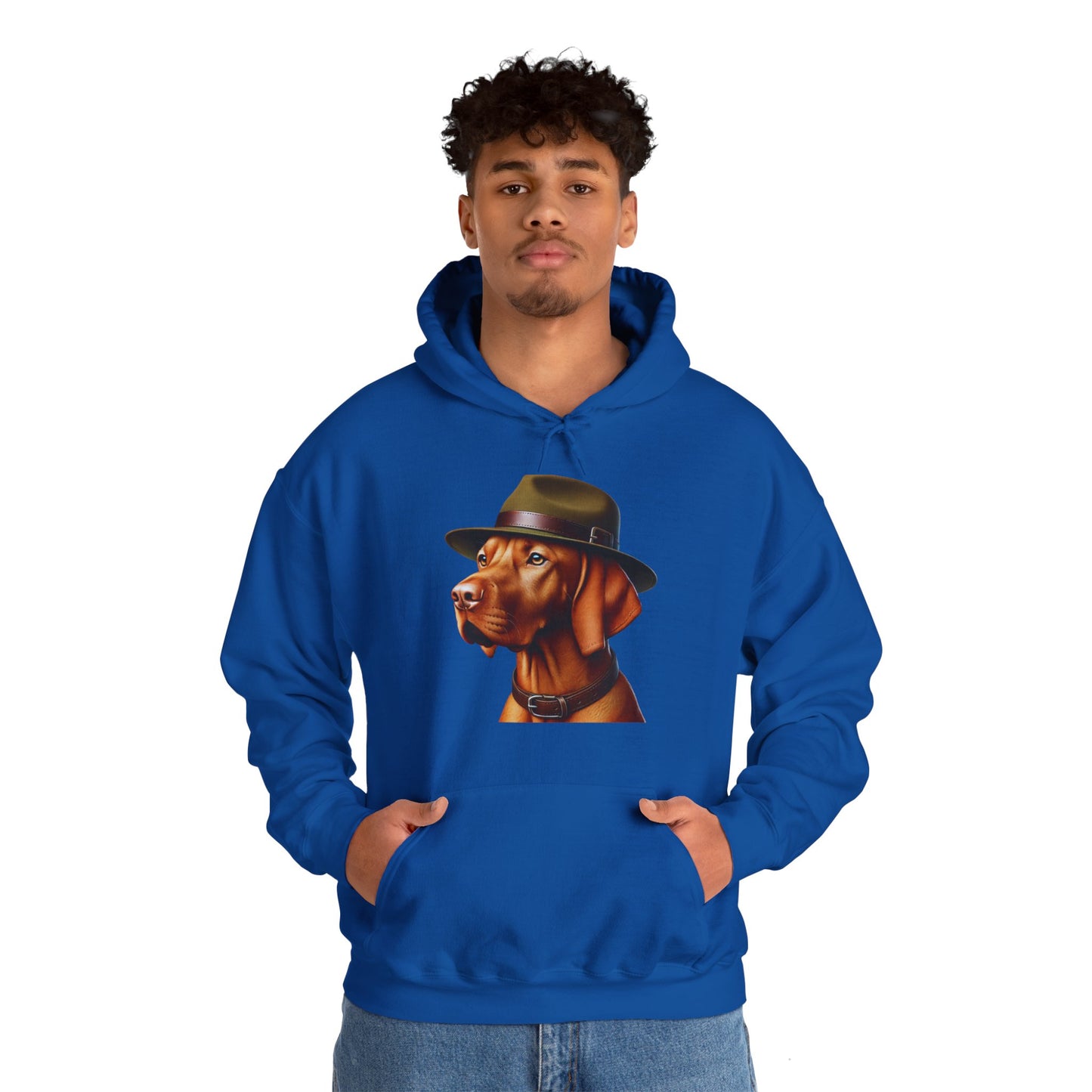 Dashing Vizsla Wearing Campaign Hat - Adult Hoodie - Too Cute Pets