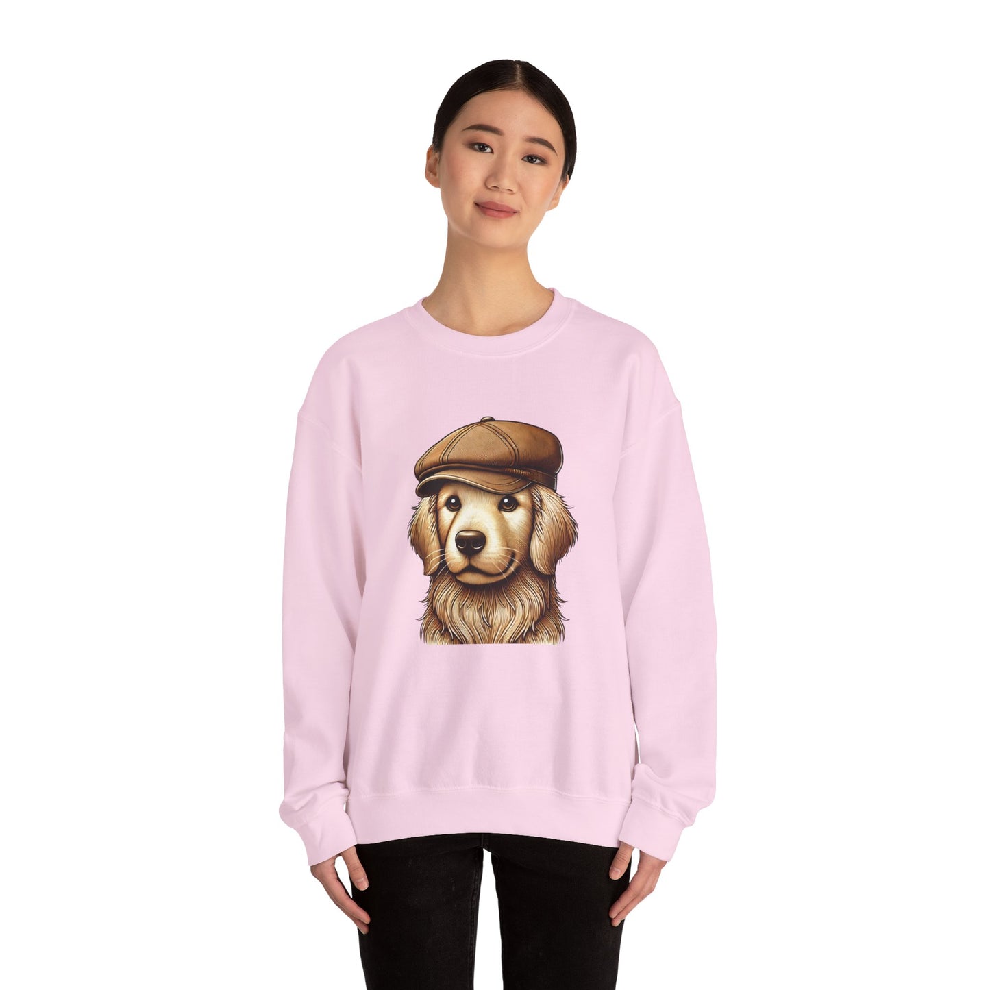 Golden Retriever In Newsboy Hat - Adult Crewneck Sweatshirt - Too Cute Pets