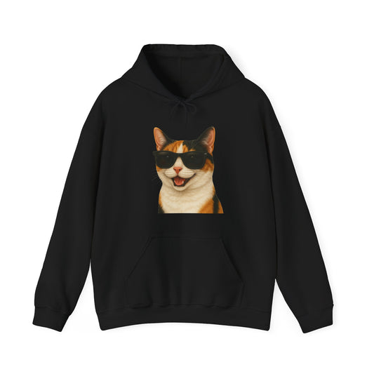 Calico Shorthair Cat Wearing Sunglasses - Adult Hoodie