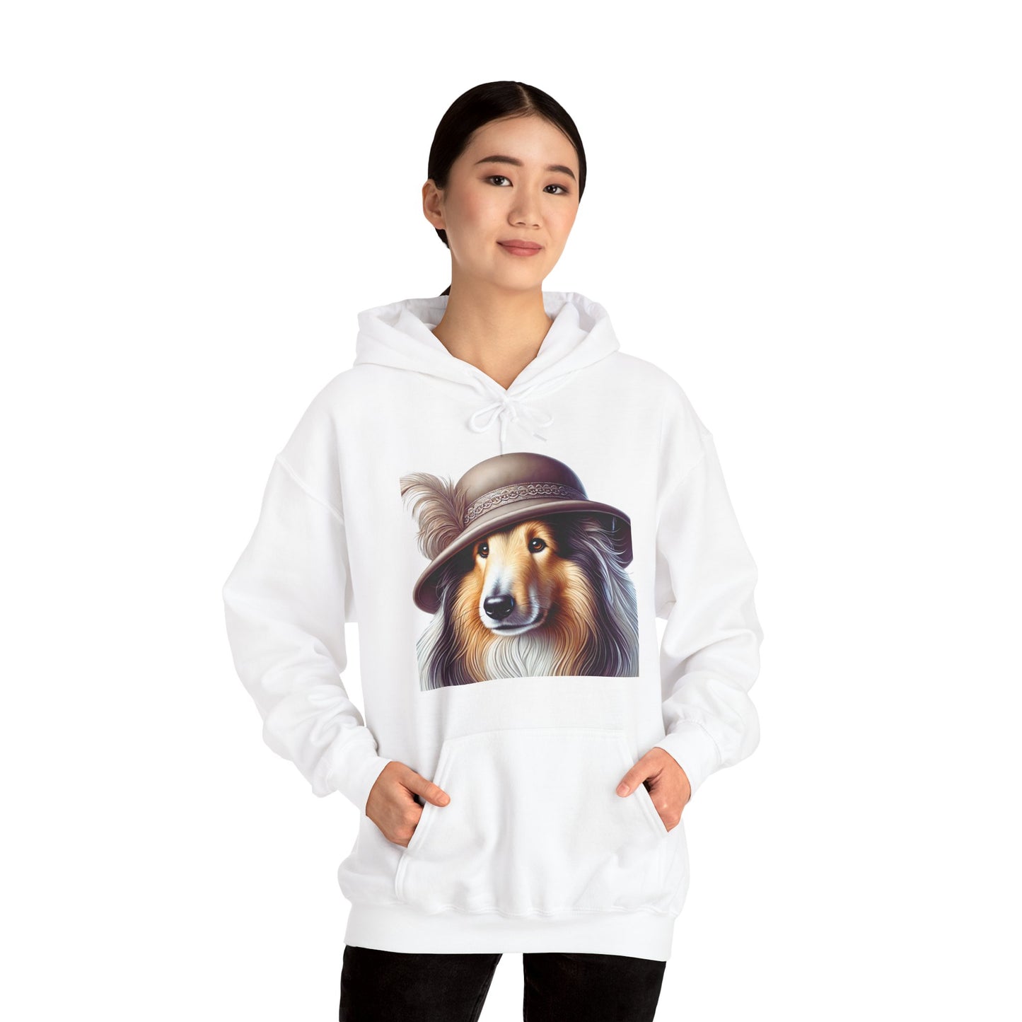 Collie Wearing Cloche Hat - Adult Hoodie - Too Cute Pets