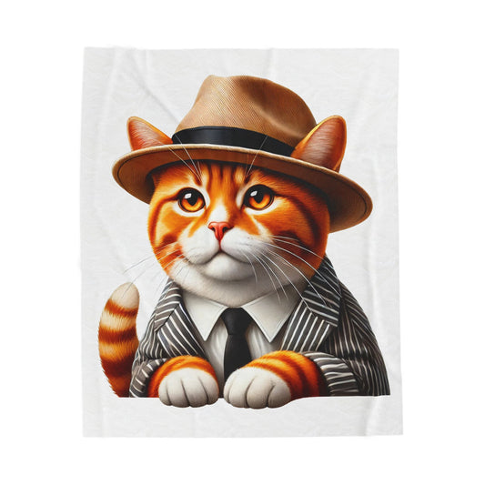 Tabby Cat Wearing a Fedora - Sherpa Blanket
