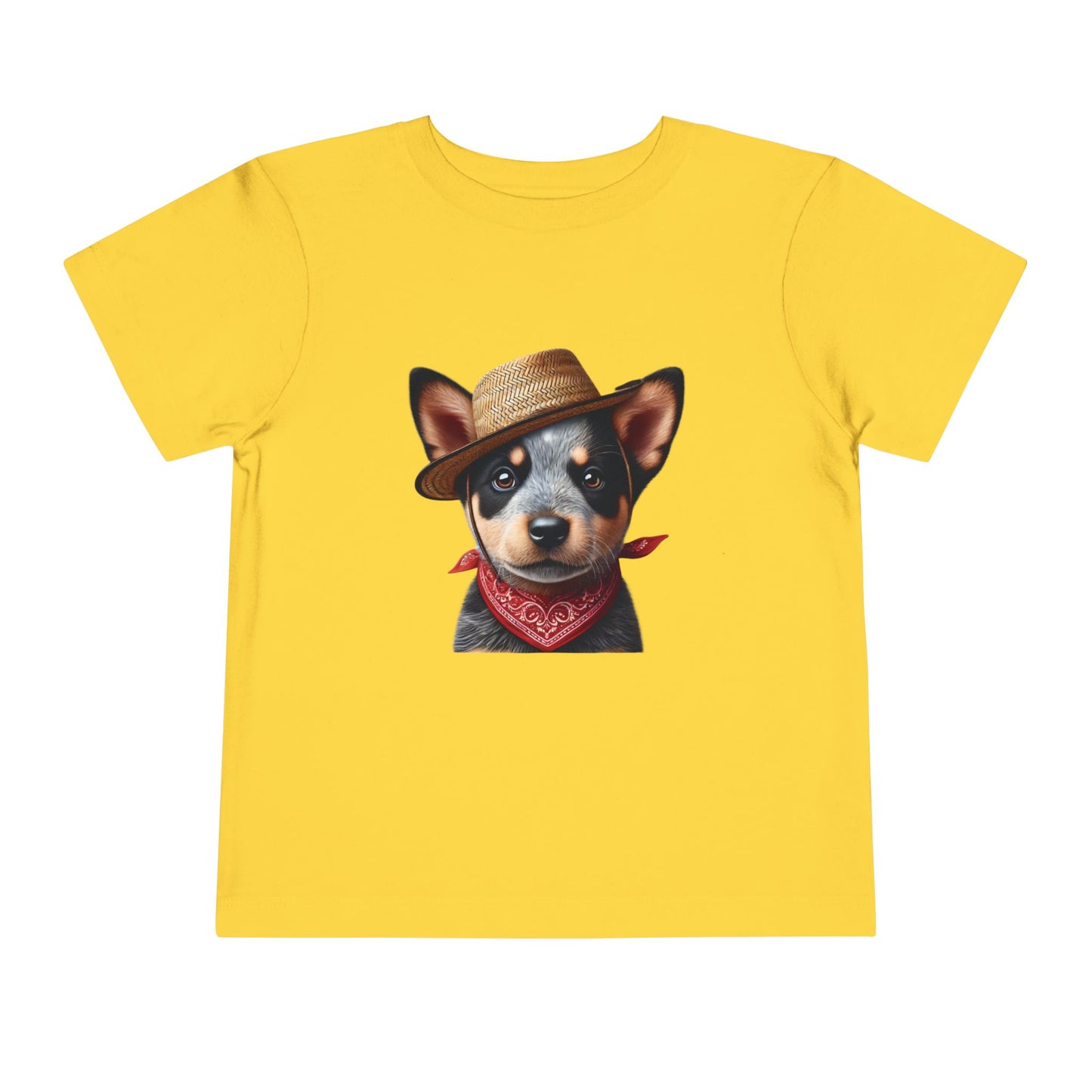 Cattle Dog Puppy Wearing Bandana & Straw Hat Toddler Tee - Too Cute Pets