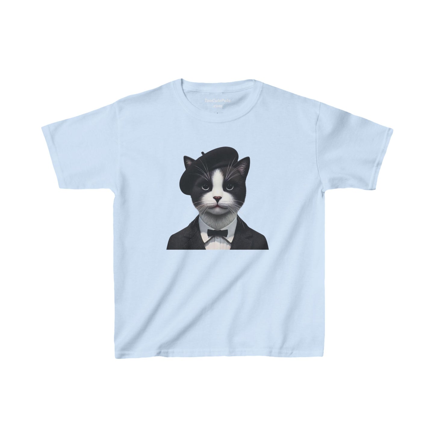 Tuxedo Cat Wearing Beret- Youth T-shirt - Too Cute Pets