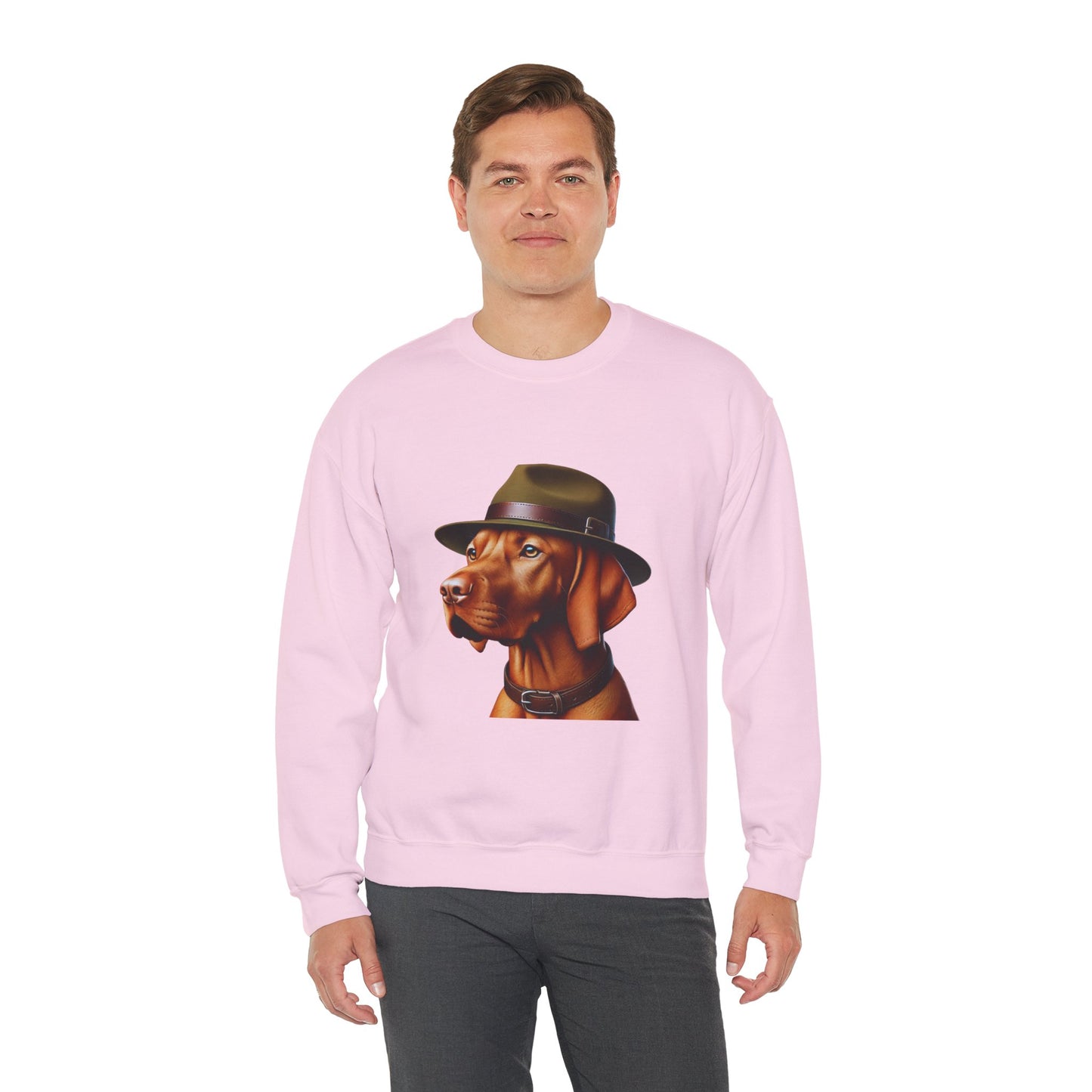 Dashing Vizsla Wearing A Campaign Hat- Adult Crewneck Sweatshirt - Too Cute Pets