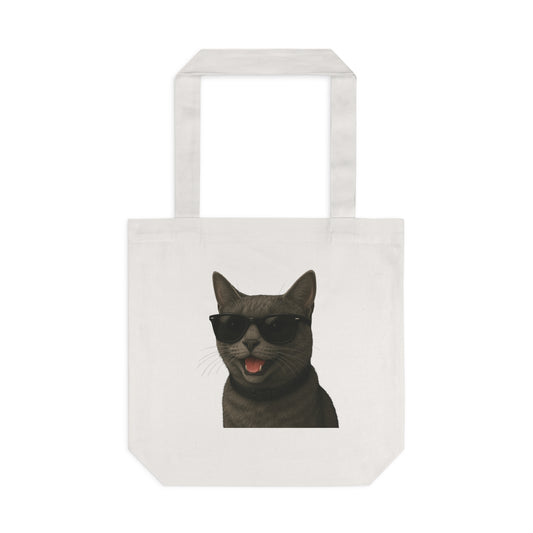 Gray Cat Wearing Sunglasses Cotton Tote Bag