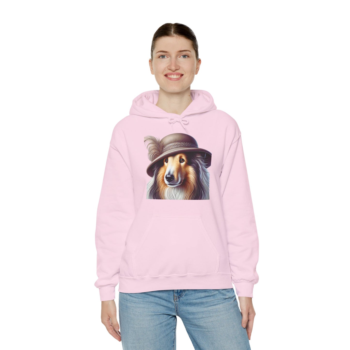 Collie Wearing Cloche Hat - Adult Hoodie - Too Cute Pets