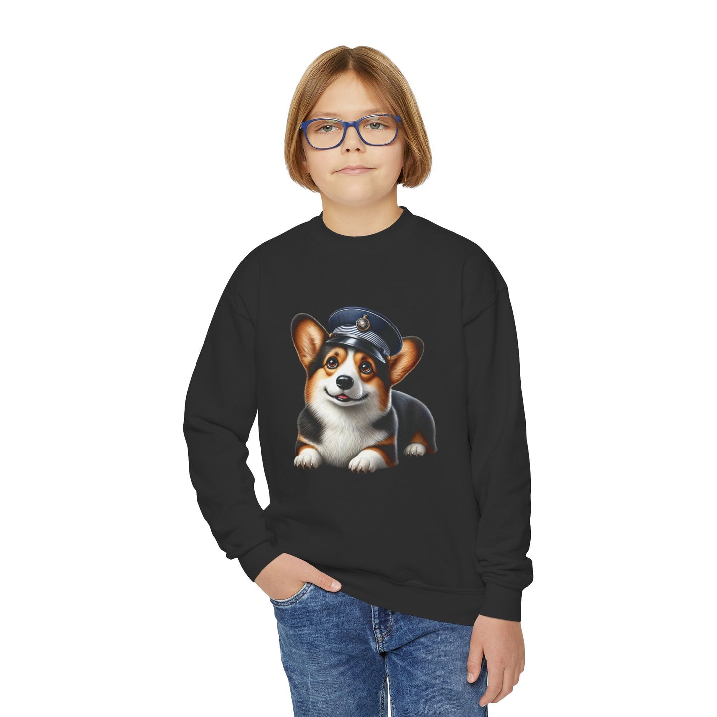 Corgi Wearing Conductor Hat - Youth Sweatshirt - Too Cute Pets Clothing Line