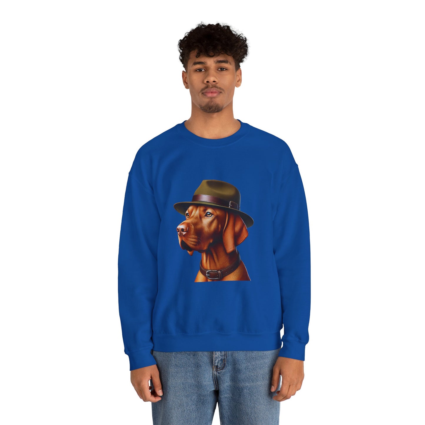 Dashing Vizsla Wearing A Campaign Hat- Adult Crewneck Sweatshirt - Too Cute Pets