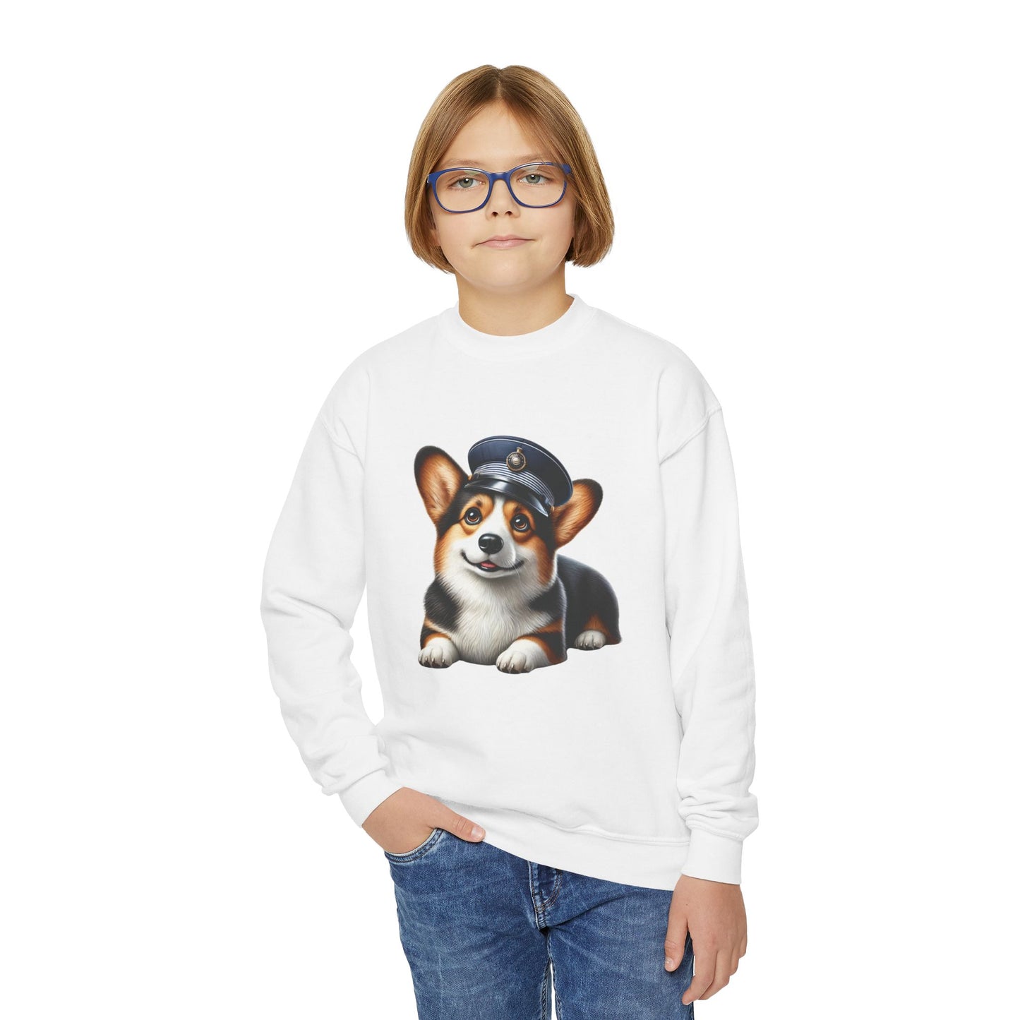 Corgi Wearing Conductor Hat - Youth Sweatshirt - Too Cute Pets Clothing Line