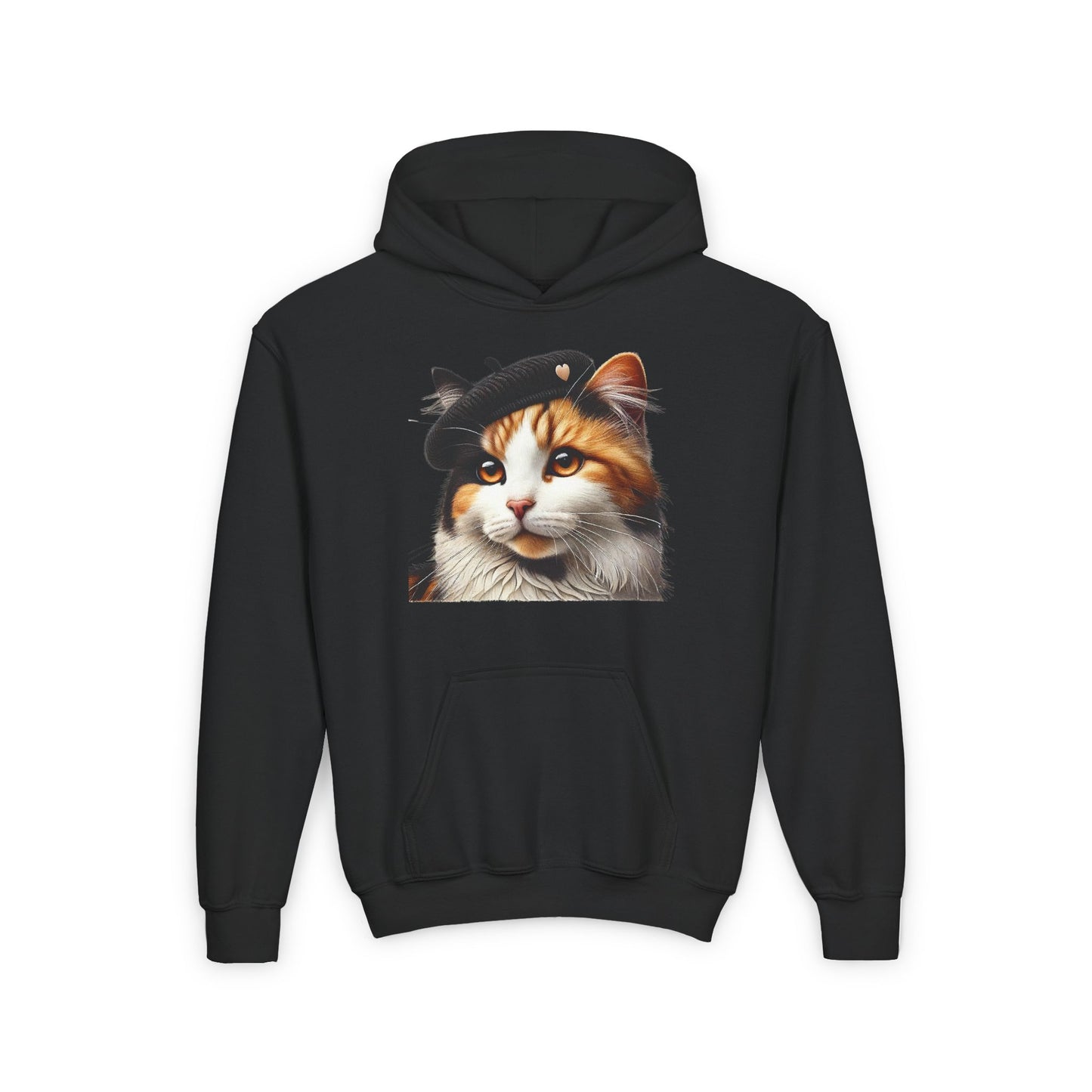Calico Cat Heart Beret Hoodie - Youth Sweatshirt - Too Cute Pets