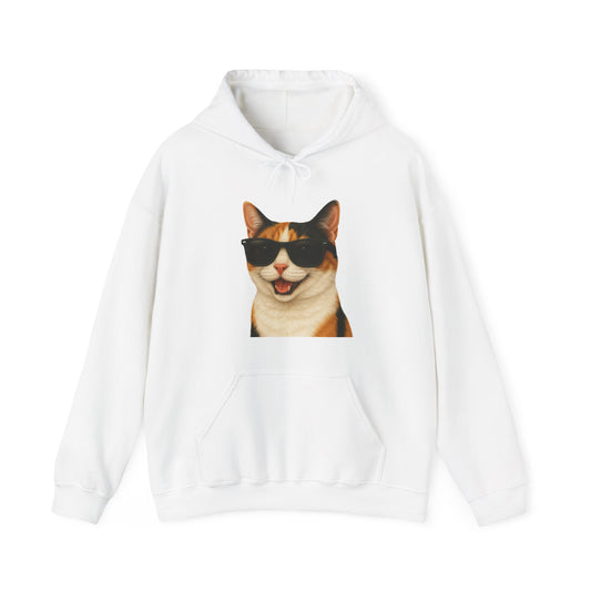 Calico Shorthair Cat Wearing Sunglasses - Adult Hoodie