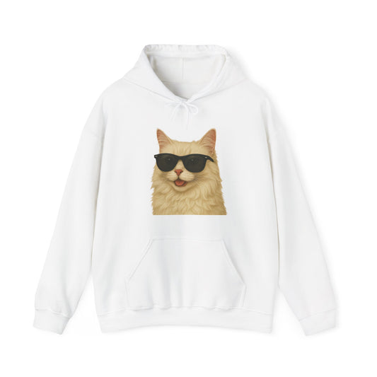 Cream Longhair Cat Wearing Sunglasses - Adult Hoodie