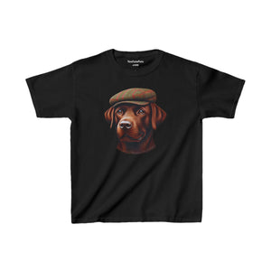 Brown Labrador in Tweed Flat Cap Youth T-shit - Too Cute Pets