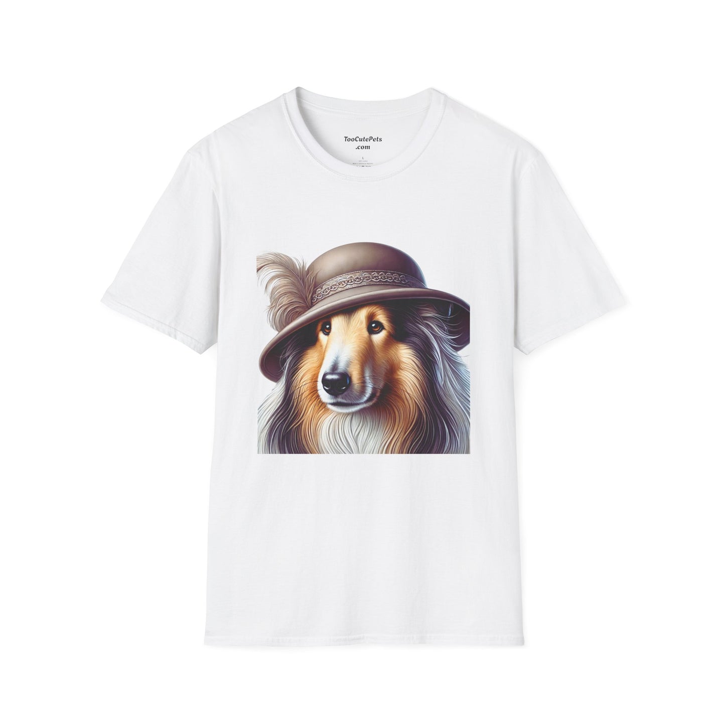 Collie Wearing Cloche Hat - Adult T-Shirt - Too Cute Pets