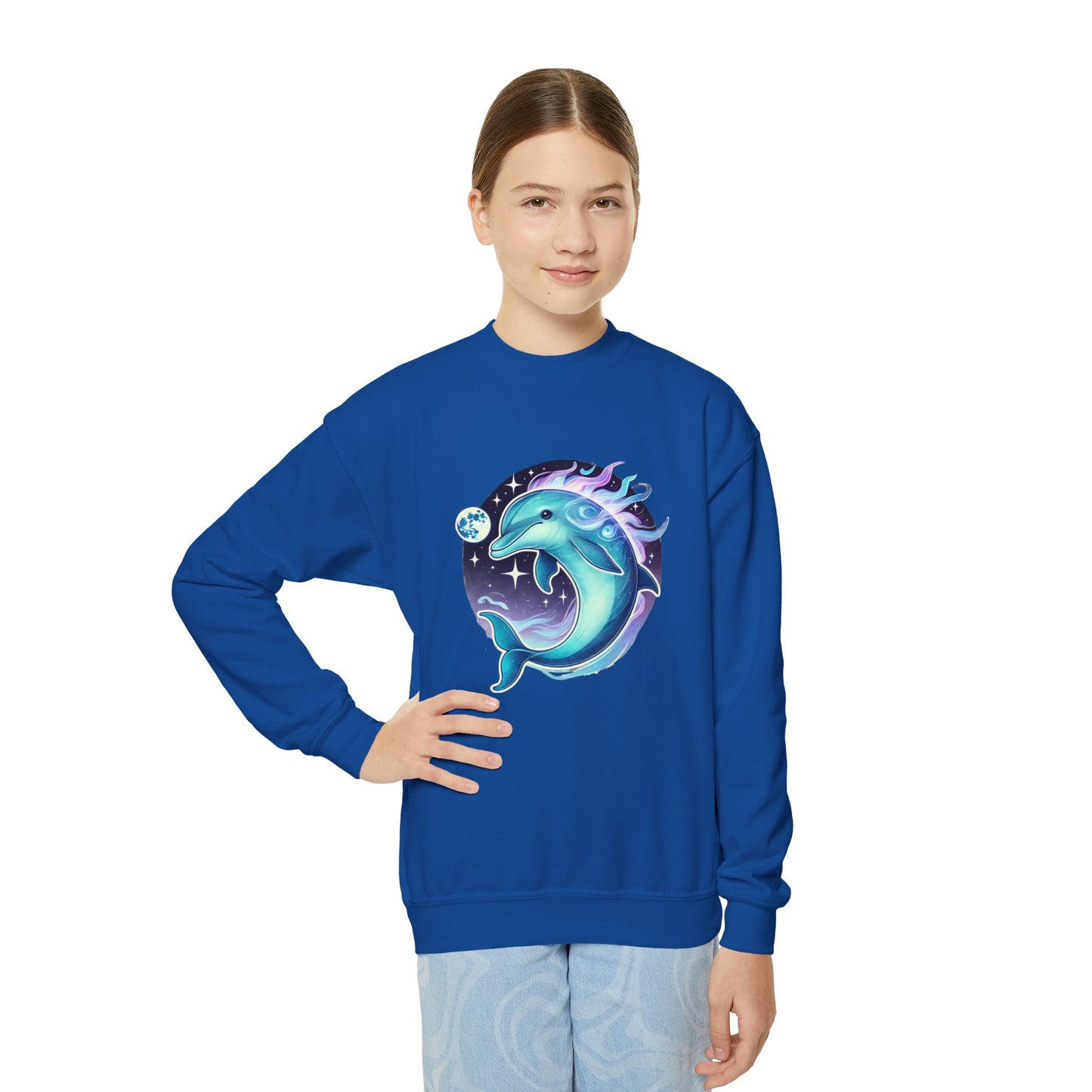 Luna The Dolphin Youth Crewneck Sweatshirt - Comfy and Cute Style for Kids