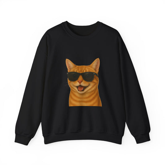 Orange Tabby Cat Wearing Sunglasses - Adult Crewneck Sweatshirt
