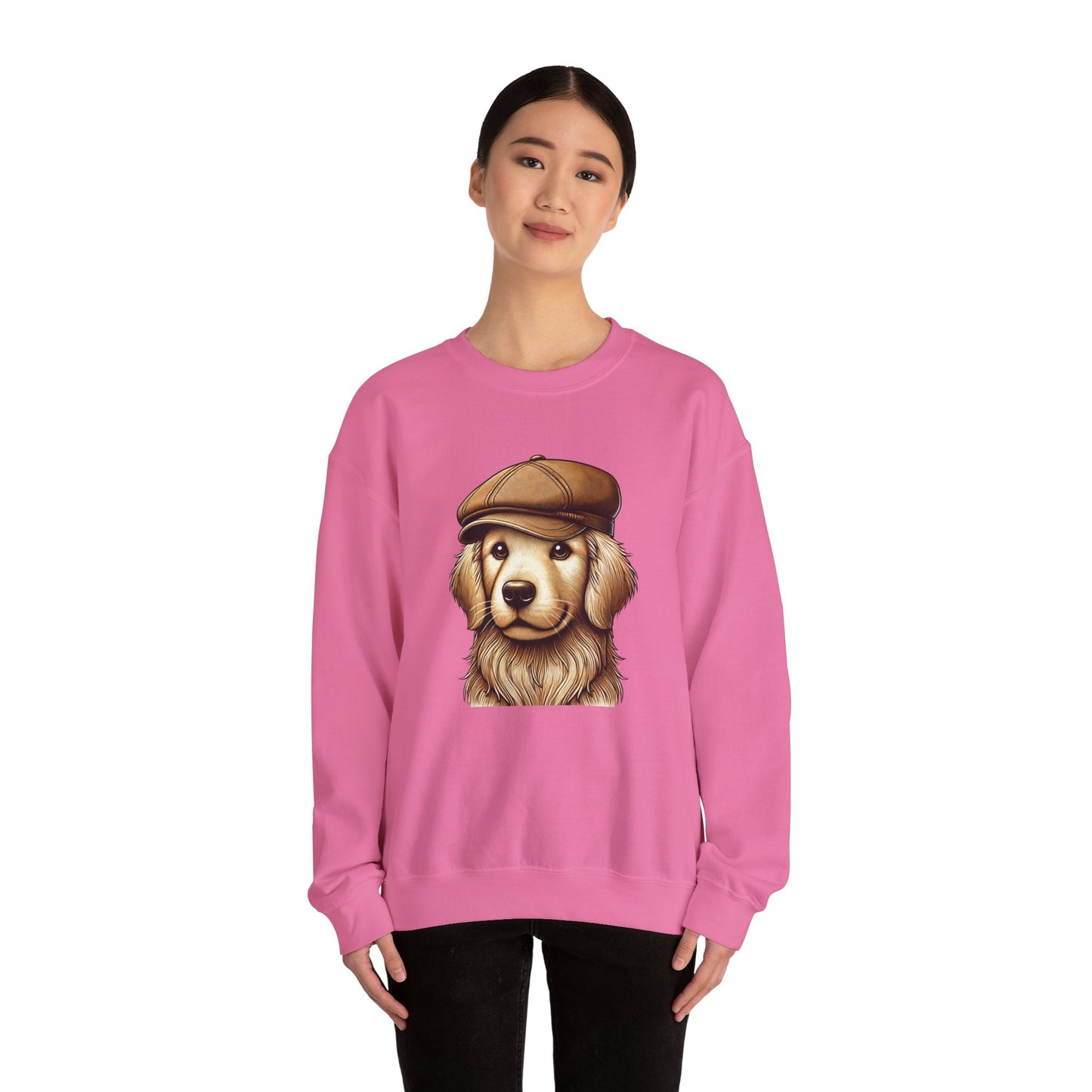 Golden Retriever In Newsboy Hat - Adult Crewneck Sweatshirt - Too Cute Pets