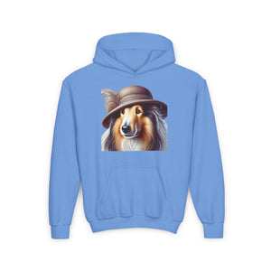Collie In Cloche Hat- Hooded Youth Sweatshirt - Too Cute Pets