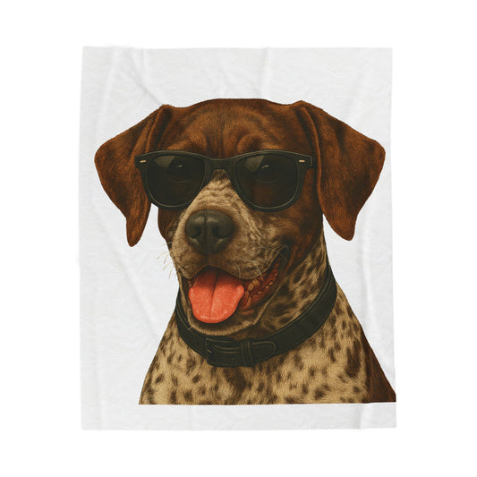 German Shorthaired Pointer Wearing Sunglasses - Sherpa Blanket