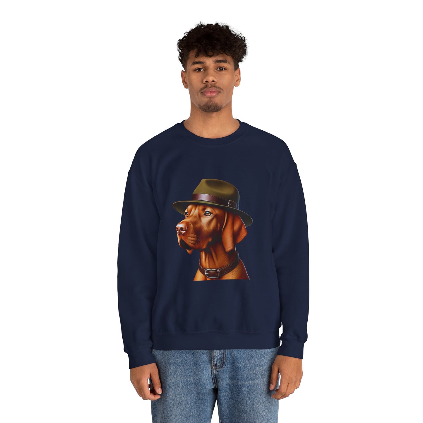 Dashing Vizsla Wearing A Campaign Hat- Adult Crewneck Sweatshirt - Too Cute Pets
