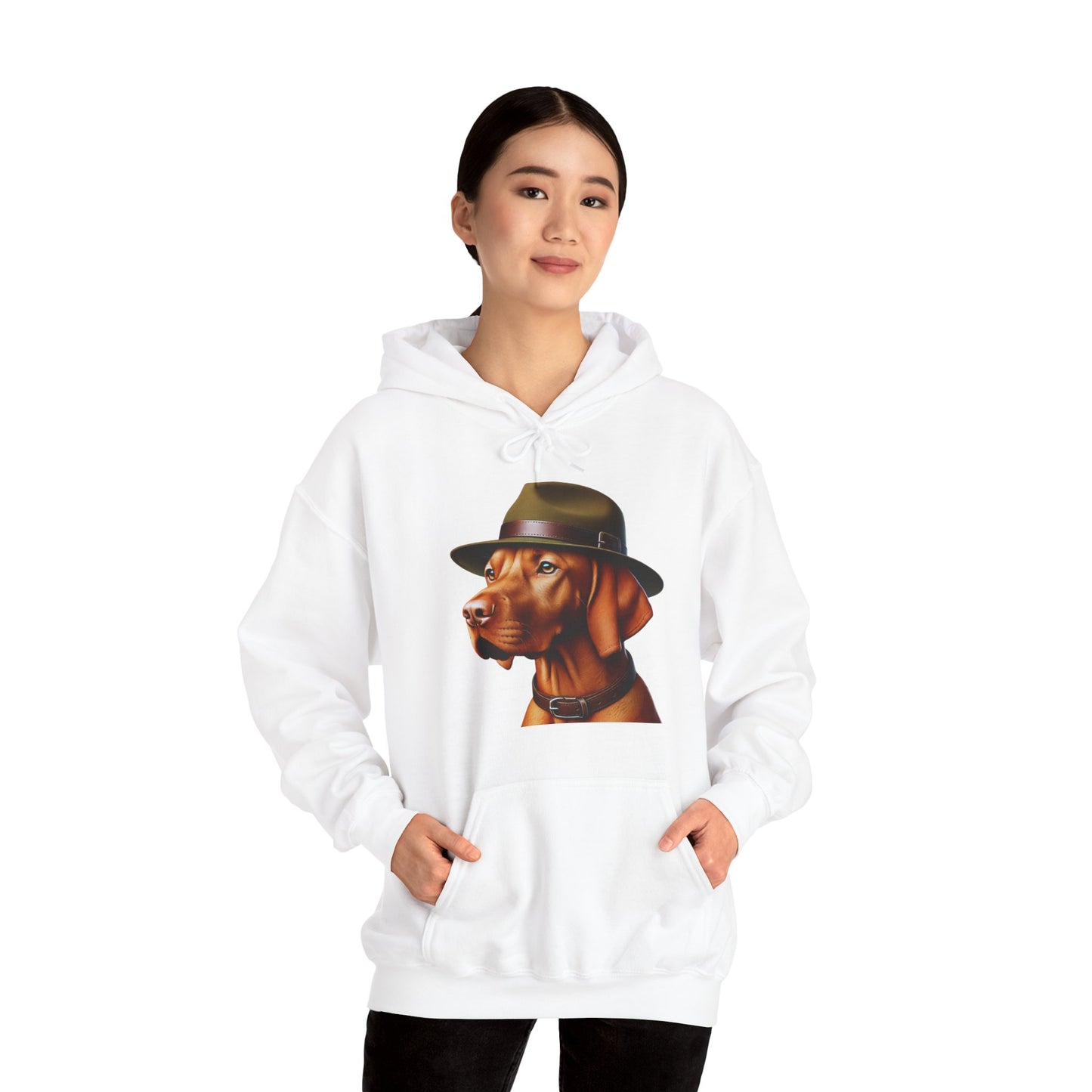 Dashing Vizsla Wearing Campaign Hat - Adult Hoodie - Too Cute Pets