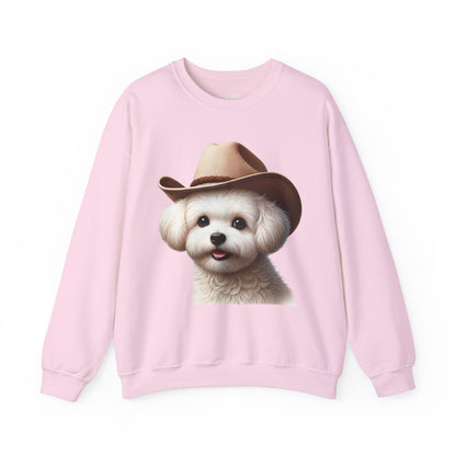 Cute Maltese Wearing A Cowgirl Hat- Adult Crewneck Sweatshirt - Too Cute Pets