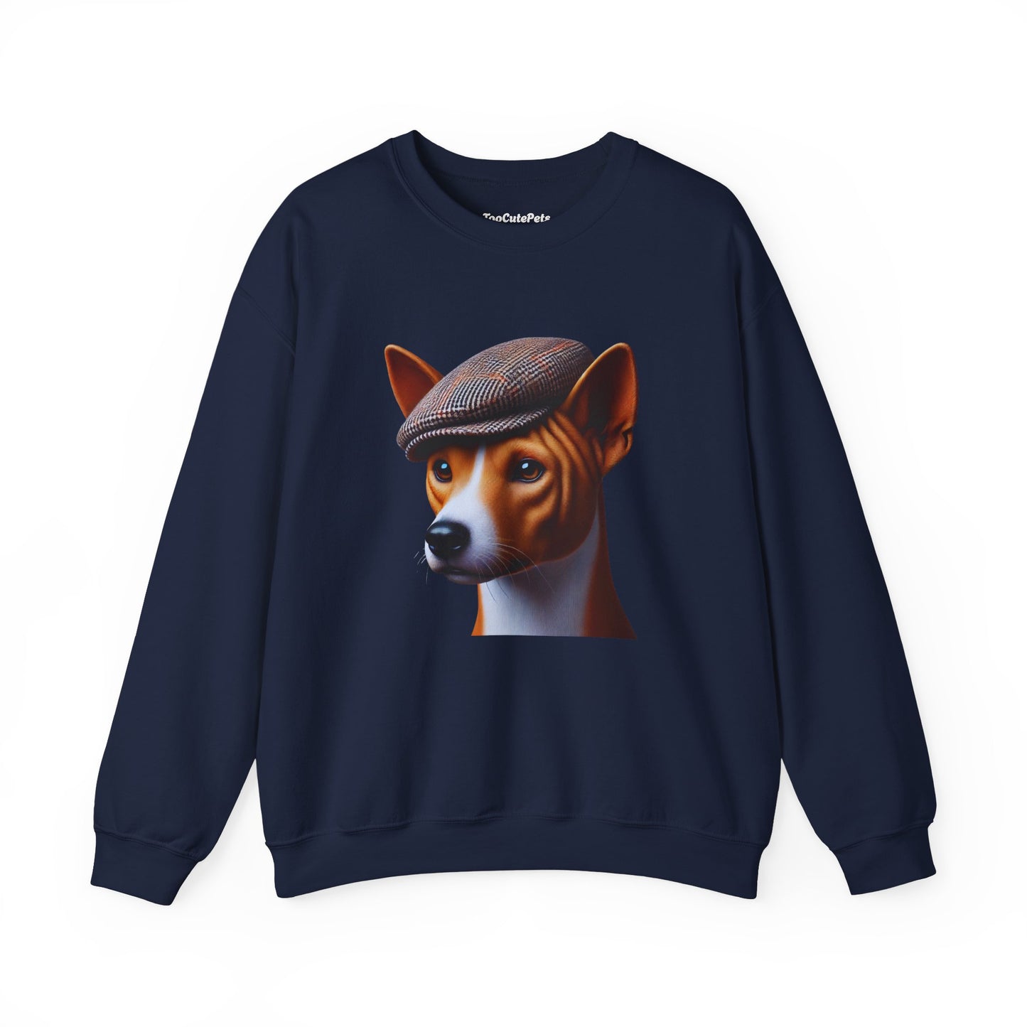 Basenji Wearing Tweed Flat Cap - Adult Crewneck Sweatshirt - Too Cute Pets