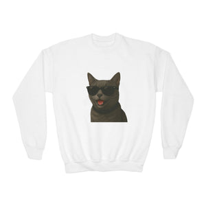 Gray Cat Wearing Sunglasses - Youth Crewneck Sweatshirt