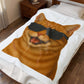 Orange Tabby Cat Wearing Sunglasses - Sherpa Blanket