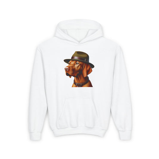 Vizsla Wearing Campaign Hat Hoodie - Youth Sweatshirt - Too Cute Pets