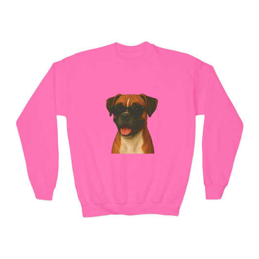 Boxer Dog Wearing Sunglasses - Youth Crewneck Sweatshirt