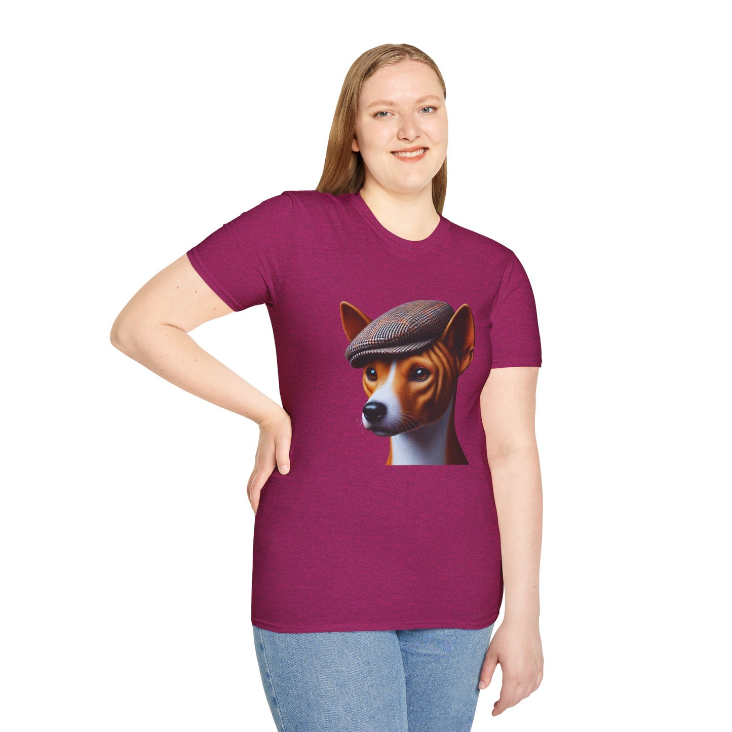 Basenji Wearing Tweed Flat Cap - Adult T-Shirt - Too Cute Pets