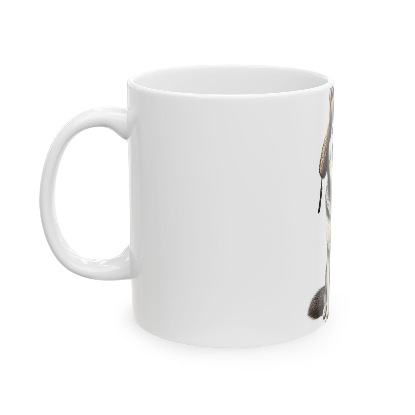 Husky Wearing a Fur Hunter Hat - Ceramic Mug