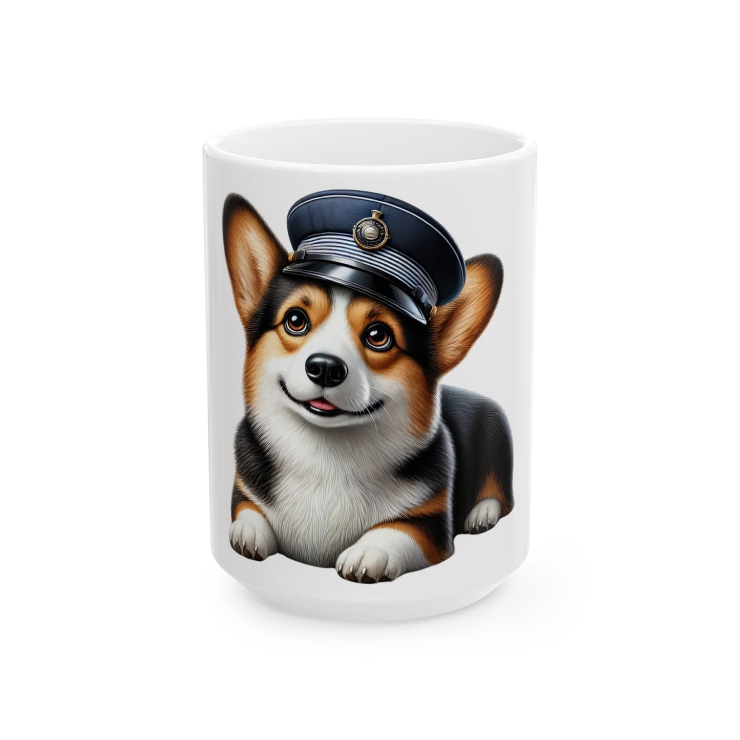 Corgi Wearing a Conductor's Hat - Ceramic Mug