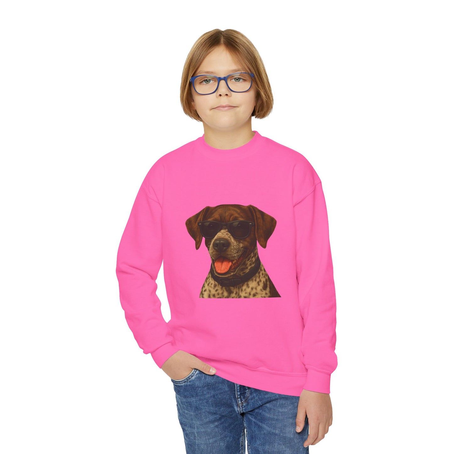 German Shorthaired Pointer Wearing Sunglasses - Youth Crewneck Sweatshirt