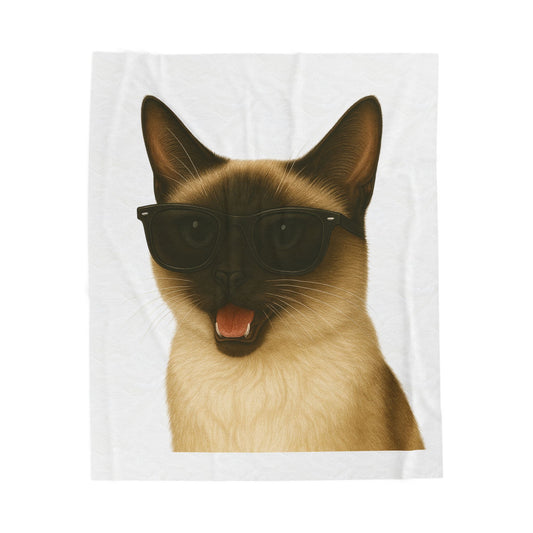 Siamese Cat Wearing Sunglasses - Sherpa Blanket