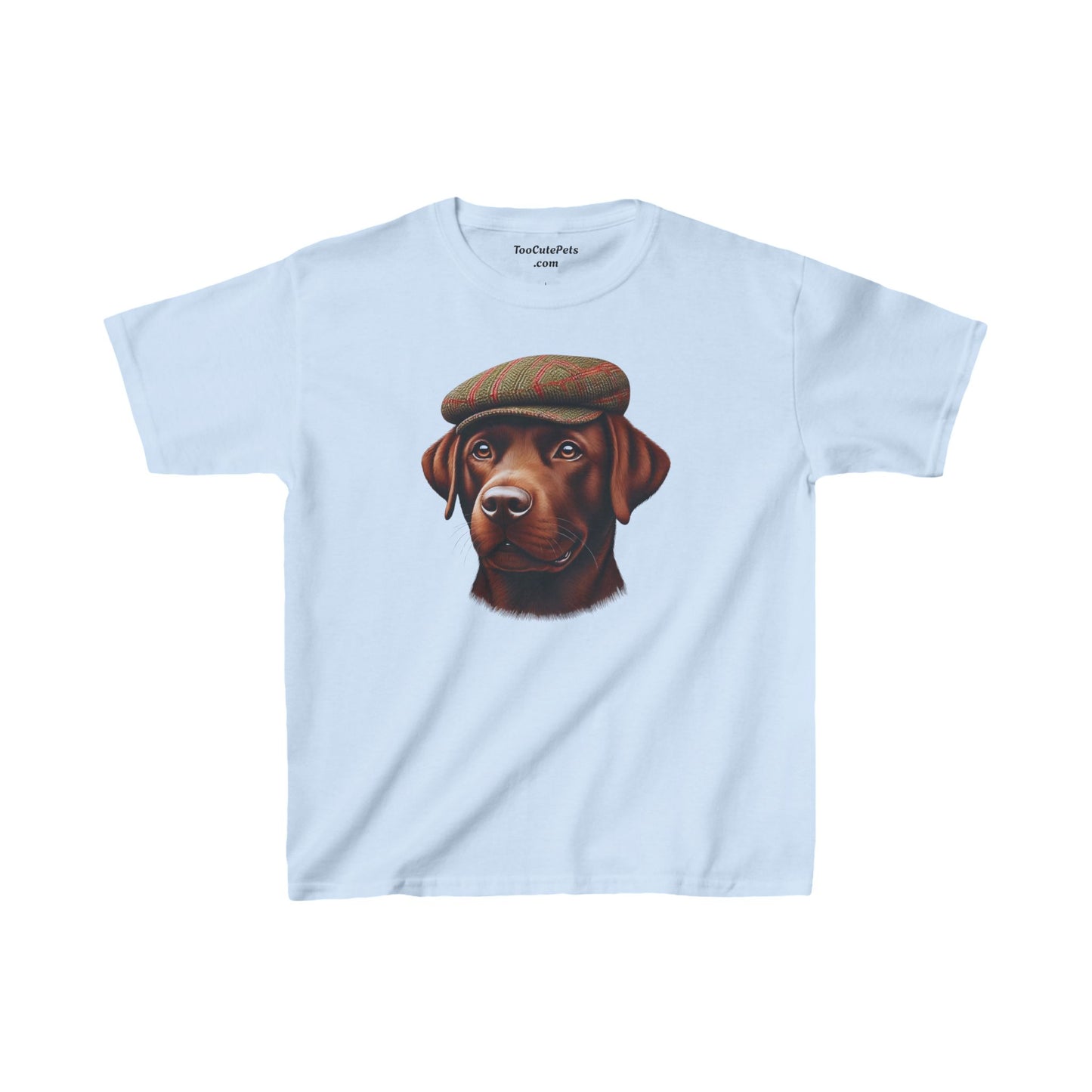 Brown Labrador in Tweed Flat Cap Youth T-shit - Too Cute Pets