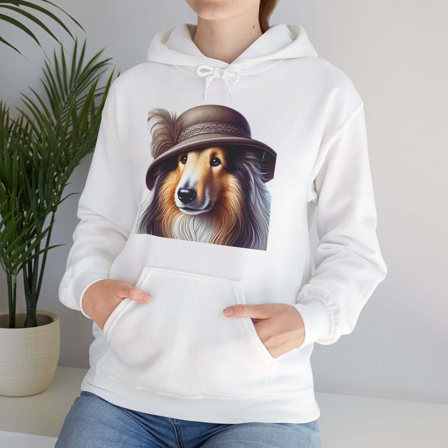 Collie Wearing Cloche Hat - Adult Hoodie - Too Cute Pets
