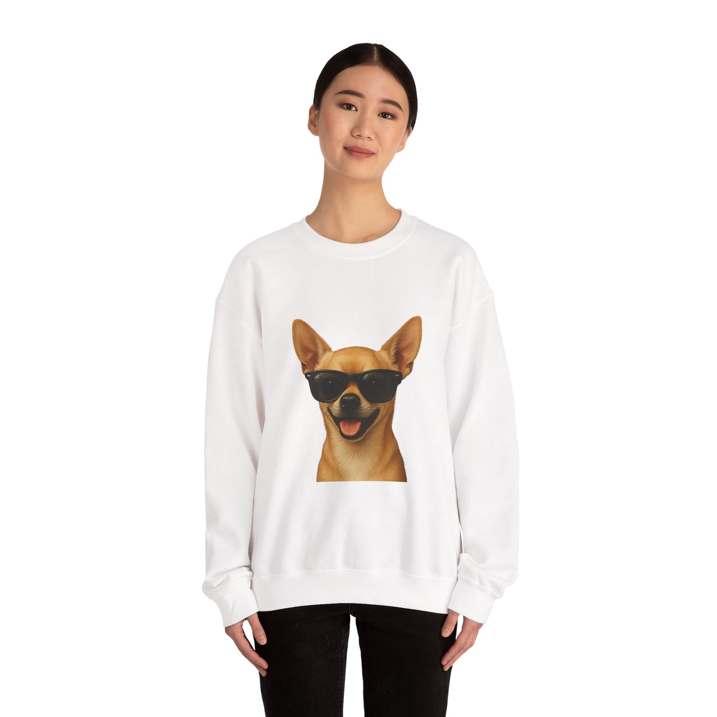Chihuahua Wearing Sunglasses - Adult Crewneck Sweatshirt