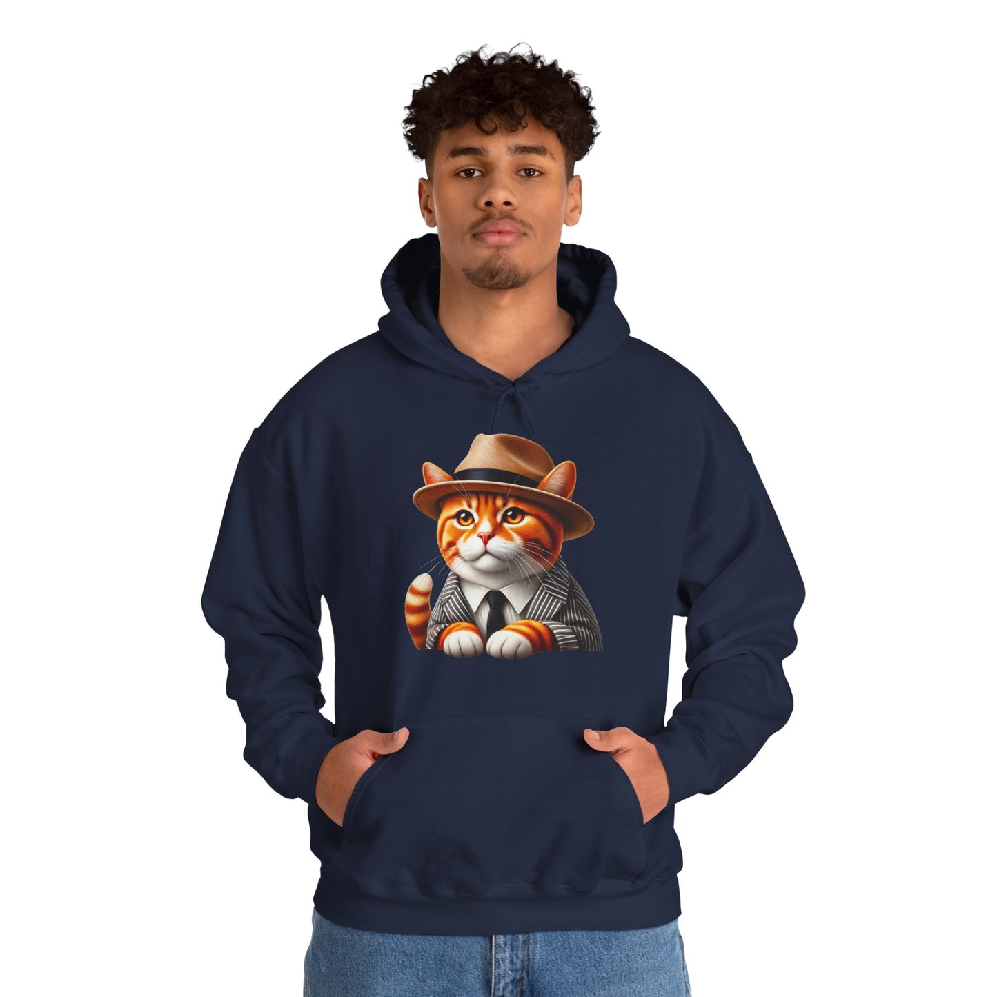 Tabby Cat in Fedora & Suit – Adult Unisex Hoodie