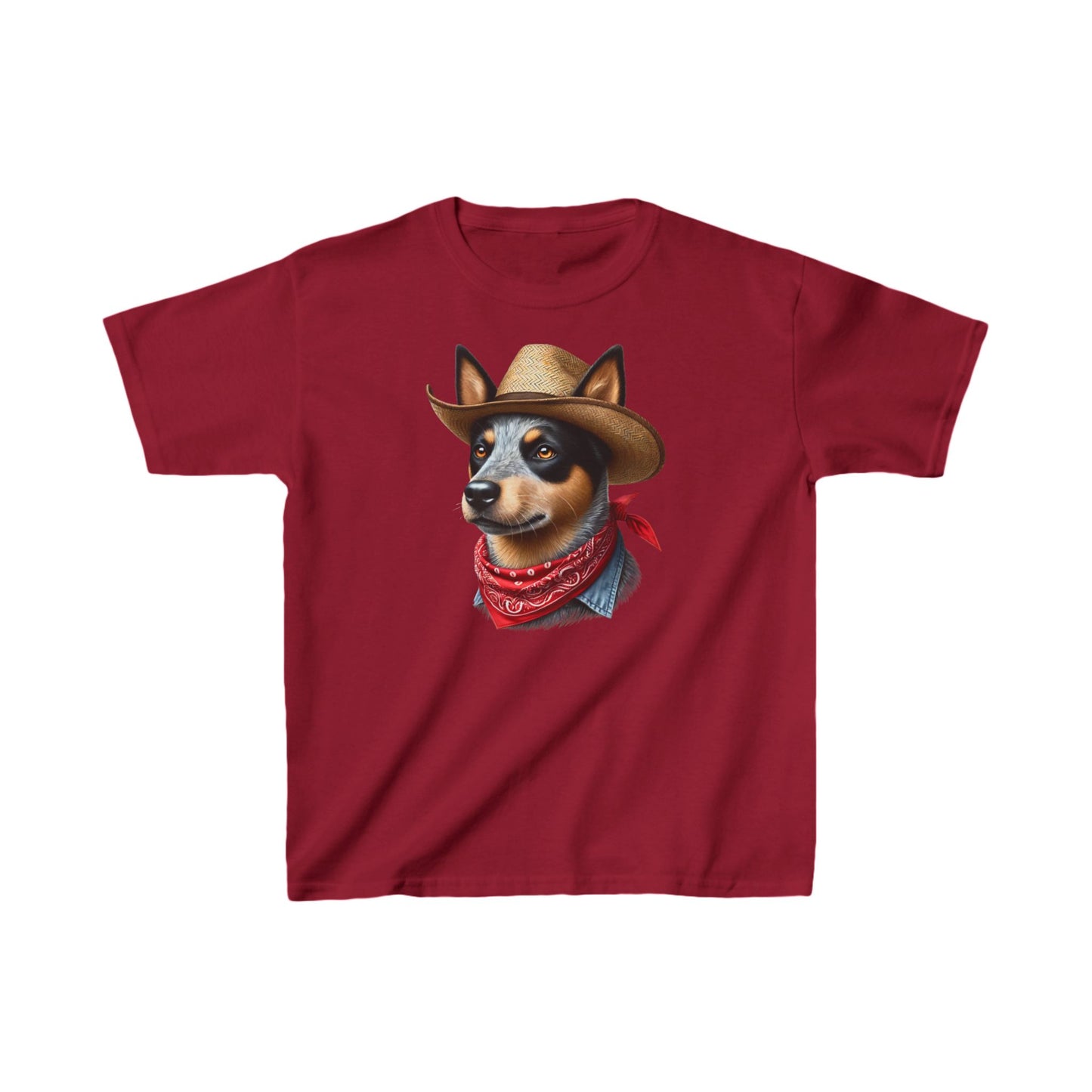 Cattle Dog Wearing A Bandana & Straw Hat Youth T-Shirt - Too Cute Pets