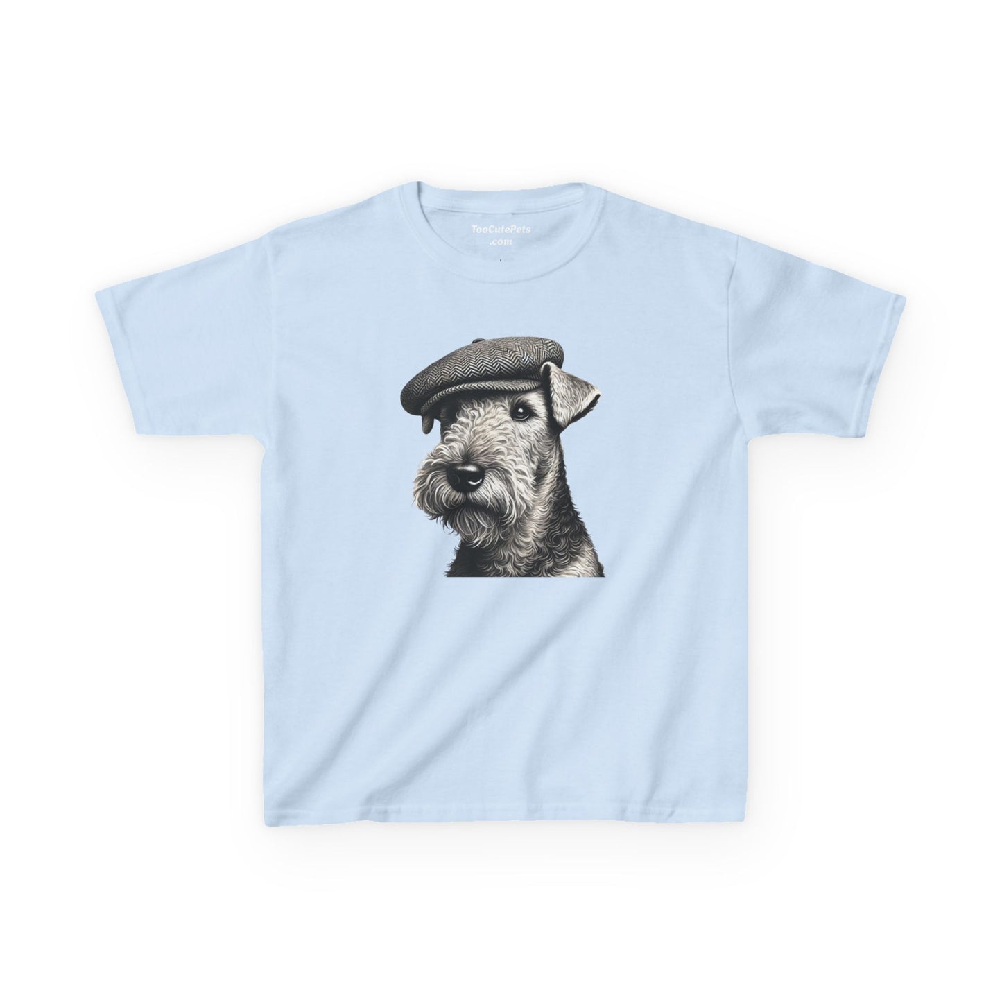 Airedale Terrier Wearing Tweed Flat Cap (Black & White)-  Youth T-Shirt  - Too Cute Pets