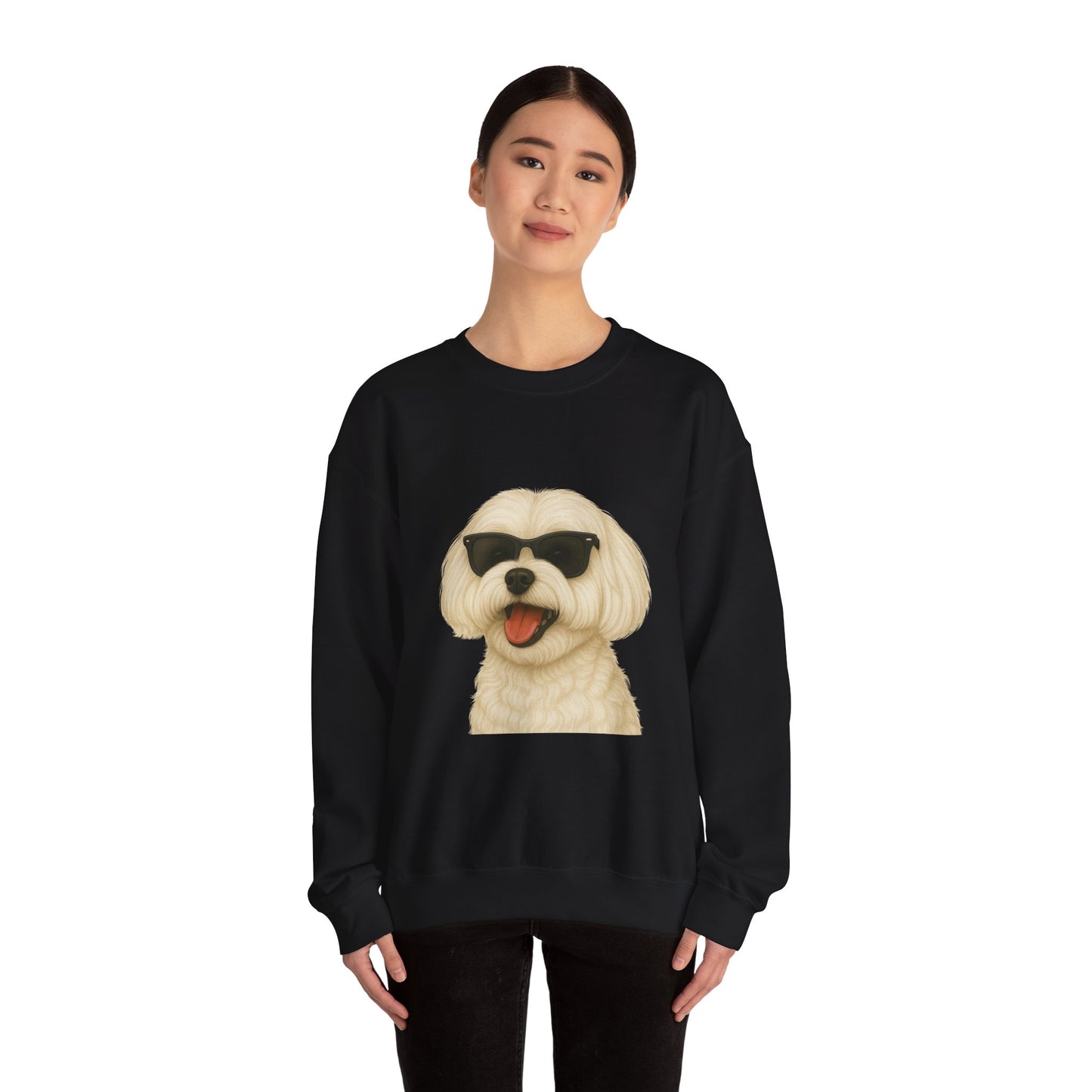 Maltese Wearing Sunglasses - Adult Crewneck Sweatshirt